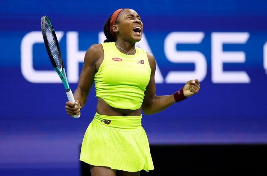 Coco Gauff triumfuoja po pergalės 