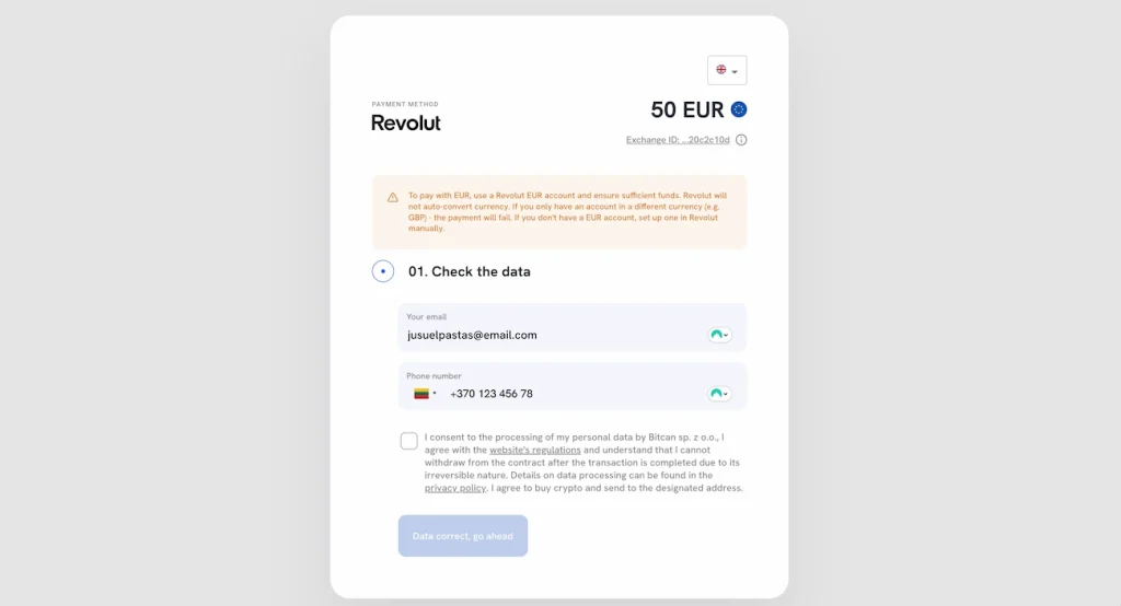 Revolut mokėjimo patvirtinimas