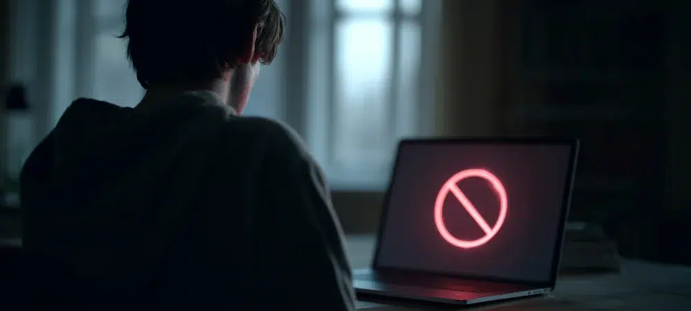 jaunas žmogus žiūri į ekraną su darudimo simboliu